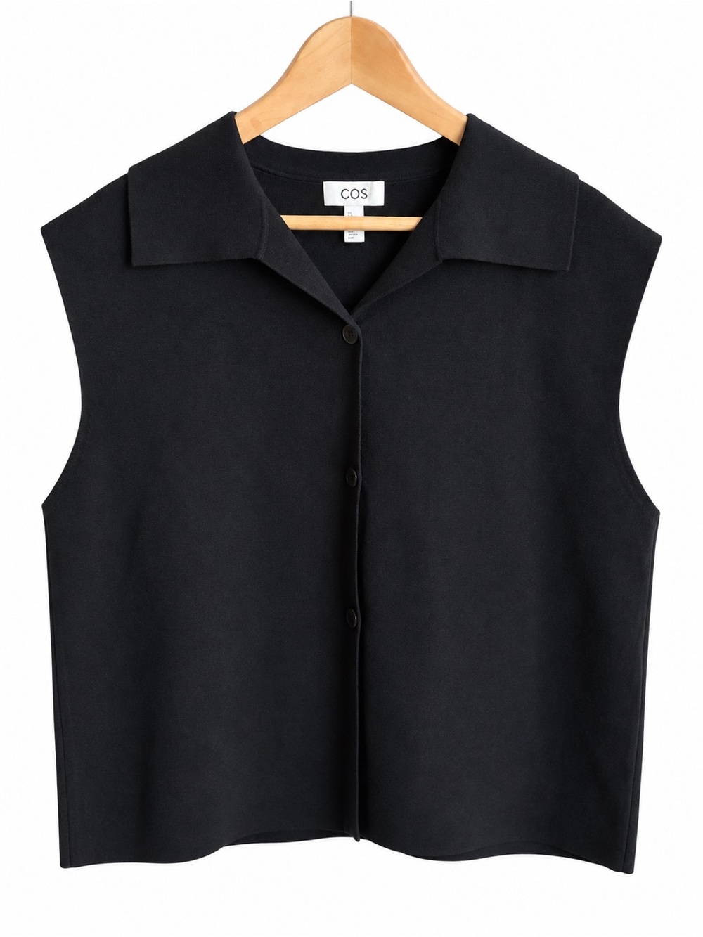 COS Black Collared Knit Button-Up Vest Size L